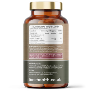 Organic Vitamin D3 (4000IU) + K2 (100μg) - Naturally Derived from Lichen & Parsley