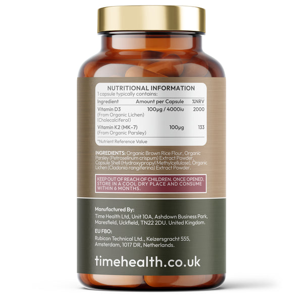Organic Vitamin D3 (4000IU) + K2 (100μg) - Naturally Derived from Lichen & Parsley