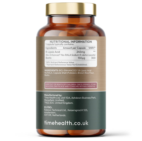 R-Lipoic Acid - 245mg Capsules - Stabilised Na-RALA + Biotin