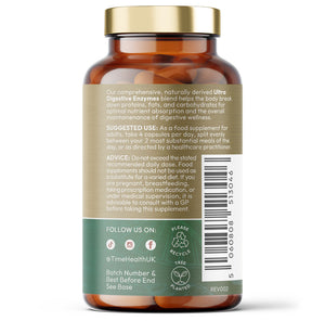Ultra Digestive Enzymes Complex – General Digestive Health – Bloating Relief, Regular Movements and Overall Digestion – 120 Capsule Bottle Time Health