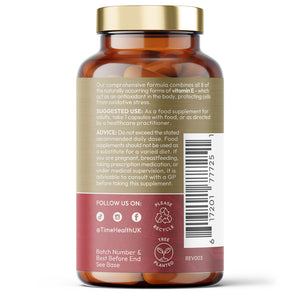 Vitamin E Complex Capsule Bottle - All 8 E Tocopherols & Tocotrienols - Plant-Based & Whole Food - Orangutan Friendly - Vegan - No Fillers, Binders or Flow Agents Time Health