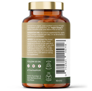 Vegan Omega 3 - EPA & DHA from Algae Oil - Carrageenan-Free - Sustainable Alternative to Fish Oil Time Health 120 Capsule Bottle