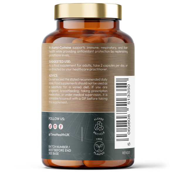 Bottle of Time Health NAC N-Acetyl-Cysteine on a blank background