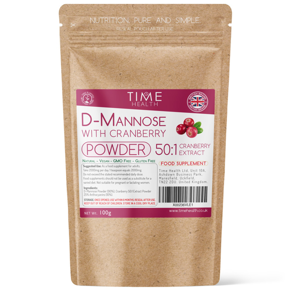 D-Mannose with Cranberry Extract Powder - Urinary Tract (UTI) & Bladder Support - Made with High Strength 50:1 Cranberry Extract / 25% Anthocyanins