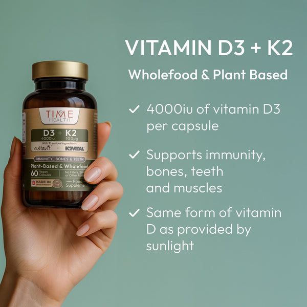 Vitamin D3 (4000IU) + K2 (100UG) - High Strength - Wholefood & Plant Based | Hover