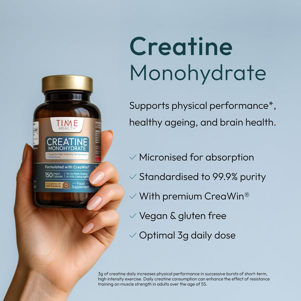 hover - Creatine monohydrate supports physical performance*, healthy ageing, and brain health. Micronised for absorption / Standardised to 99.9% purity / With premium CreaWin® / Vegan & gluten free / Optimal 3g daily dose