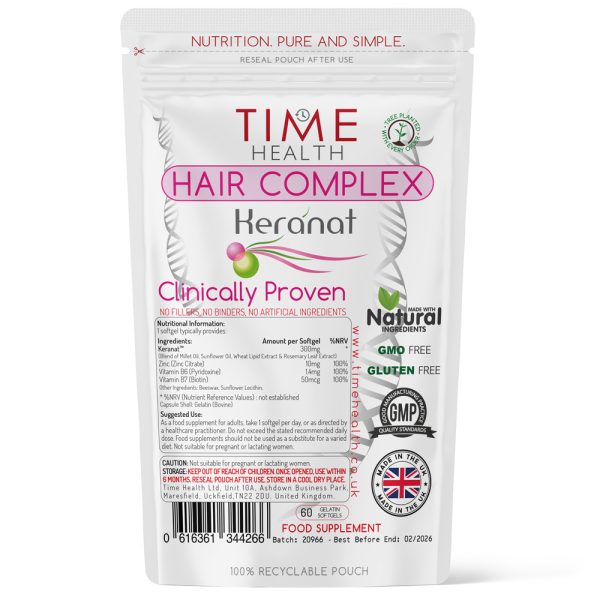 Hair Complex - Premium Brand Keranat™ - Improves Hair Brightness, Volume & Beauty - Clinically Proven, Patented Formula - 60 Softgels