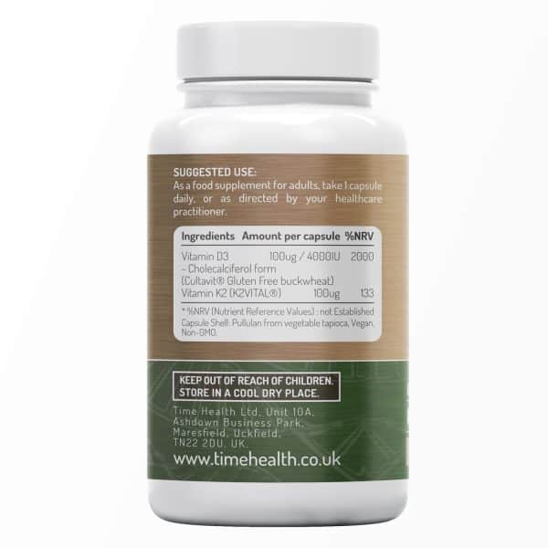 Vitamin D3 + K2 - 4000IU + 100UG - 60 Capsules - UK Made - GMP Standards - No Additives