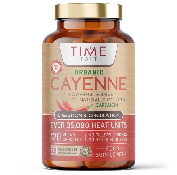 Organic Cayenne Pepper - 35,000-50,000 Heat Units - Digestion, Circulation & Inflammation Support - Spanish Source - 120 Capsules